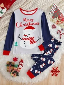 2 件青少年男童舒适长袖套头衫和长裤睡衣套装，圣诞主题柔软针织面料，舒适家居服