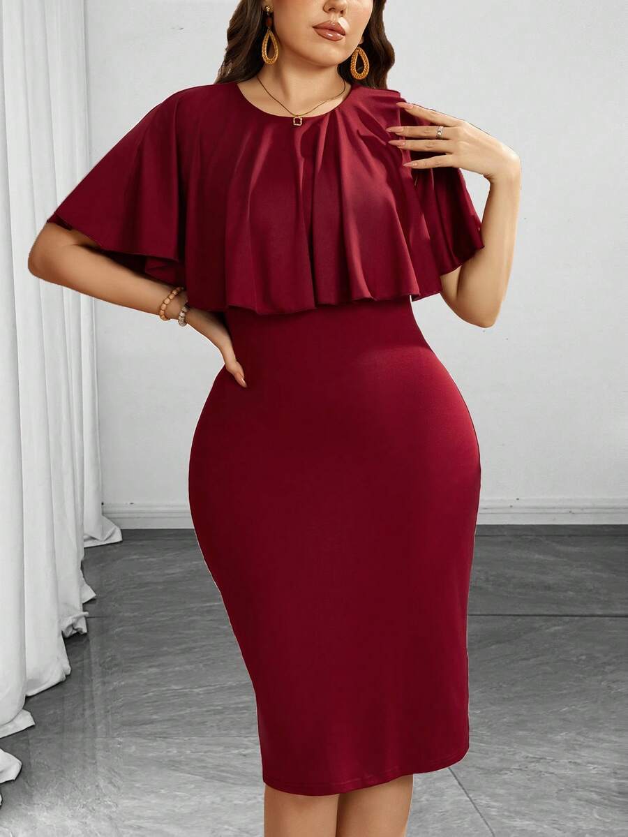 SHEIN Clasi Figurbetontes knielanges elegantes Kleid in Rot für Damen in Große Größen, geeignet für Hochzeiten, Valentinstag, Frühling/Sommer, kühlendes Kleid, Stressabbau-Outfit, Abendkleid, elegante Mode für Zuhause, Sommeroutfits für Damen, St. Patrick's Day, Rave-Outfits, Festivals, Frühlingsferien-Outfits, Boho