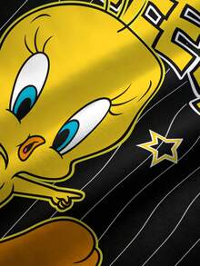 LOONEY TUNES X SHEIN Áo thun tay ngắn cổ tròn họa tiết hoạt hình sọc thường ngày cỡ lớn mùa hè - trắng - Xem 7