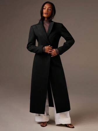 Athîral Dam enfärgad kavaj med slagringning, långärmad, elegant lång ullkappa, höst/vinter