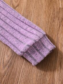 SHEIN Tween Girl Solid Color Ribbed Knit Hoodie And Flared Pants Set - Mauve Purple - View 3