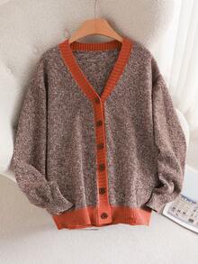 CosyJoli Plus Size Women's Leopard Print Elegant Casual Commuting Vacation Mixed Yarn Splice Color Knitted Sweater Cardigan Thick Jacket In Fall/Winter