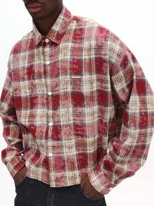 SUMWON Áo sơ mi nam kẻ sọc flannel cỡ lớn cài nút tay dài thường ngày thu đông - Đỏ - Xem 5