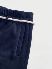 EASEVO Plus Size Men's Casual Sweatpants, Navy Blue Patchwork Barrel Leg Pants, Spring/Autumn - Blue - View 3