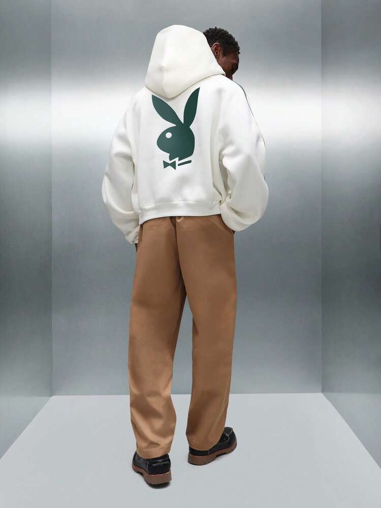 PLAYBOY X SUMWON Crop Fit Overhead Pullover Hoodie With Bunny Logo And Centre Pocket For Casual Streetwear