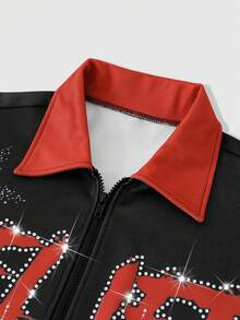 ROMWE MEN Street Life Men's Autumn Fashion Religious Portrait Pattern Rhinestone Zip-Up Long Sleeve Jacket - Multicolor - View 4