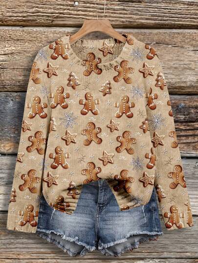 EMERY ROSE Maglione natalizio con motivo pan di zenzero da donna, autunno/inverno