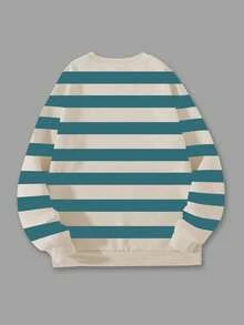 Manfinity Joysei 男士休闲字母条纹圆领长袖套头卫衣，秋冬季圣诞礼物，男士长袖衬衫 - 彩色 - 查看 2