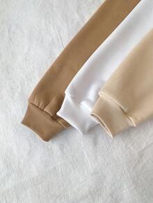 SHEIN 3件套少女针织保暖连帽卫衣，白色、米色、棕色，宽松版型，爱心字母图案，休闲百搭，适合秋冬季穿着 - 彩色 - 查看 7
