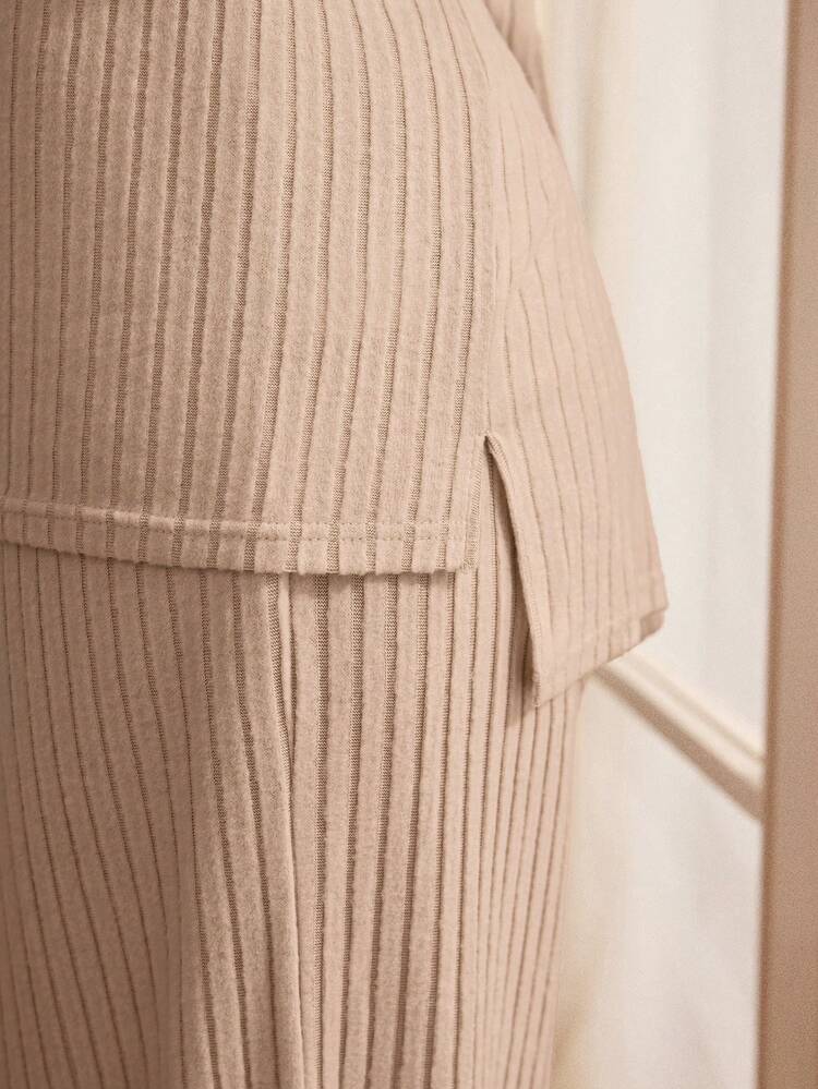 Conjunto de 2 piezas de talla grande de pantalón y blusa de manga larga de unicolor informal, para otoño