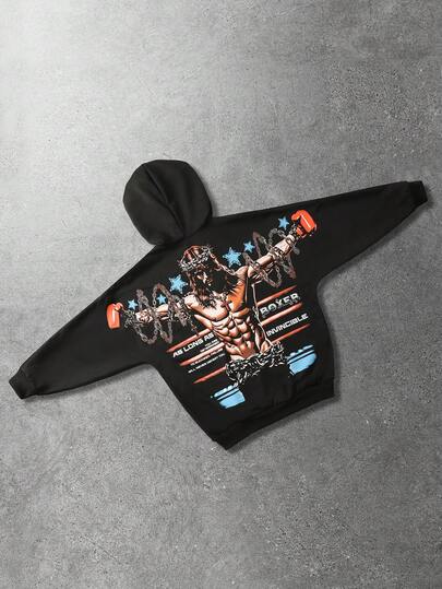 Street Life sweat-shirt à capuche zippé avec graphique croix et slogan vintage pour hommes, style de rue décontracté, automne/hiver