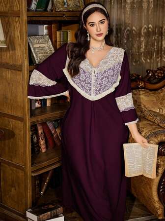 Plus Size Lace Ruffle Vintage Style Nightgown, Fall, Winter