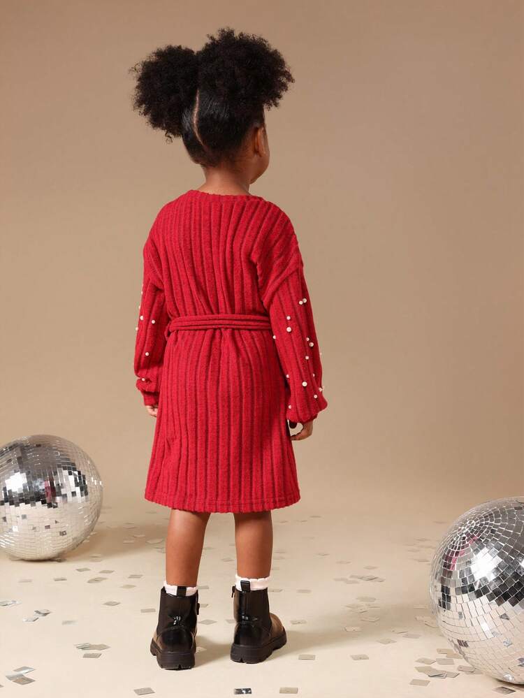 Ribbed Pearl Dress With Belt