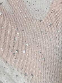 Airlisse 女式金属闪光网眼褶皱喇叭袖紧身衣 - 白色 - 查看 7