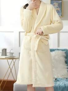 秋冬女士毛绒浴袍，加厚珊瑚绒，超柔软吸水，加大码居家酒店泳池睡袍，舒适睡衣 - 彩色 - 查看 5