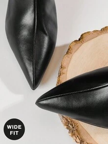 SHUZIA Women's Wide-Calf Fashionable & Comfortable Point Toe Side Zipper Kitten Heel Mid-Calf Boots For Christmas - Black - View 7