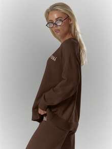 MUSERA Oversized Crew Neck Soft Knit Sweater Jumper Top Only Cosy Cute Casual Coffee Club Evening Party Elegant Spring - Brown - View 4