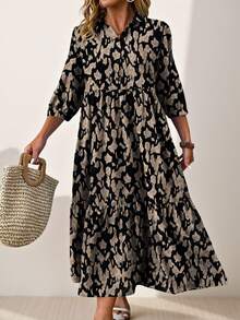 Momelise Plus Size Vacation Casual Allover Allover Print Long Dress