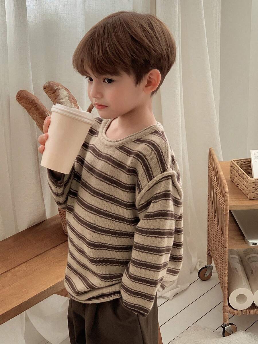 DAZY Young Boys Fall Winter Daily Drop Shoulder Sweater - Brown - View 1