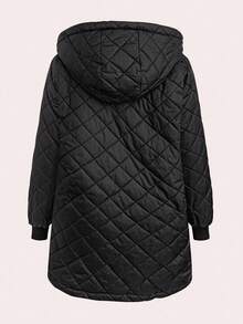SHEIN Clasi 大码女式纯色长袖拉链休闲保暖连帽冬季外套 - 彩色 - 查看 8