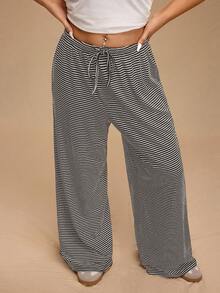 SHEIN Forever 21 Pantalones de punto acanalados y a rayas de uso versátil y casual para mujer - Marrón - Ver 1