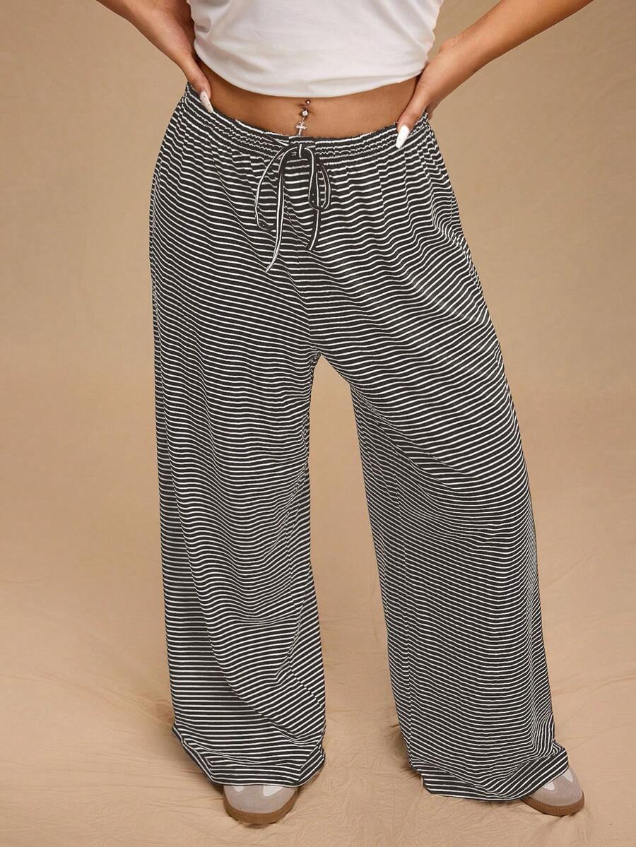SHEIN Forever 21 Pantalones de punto acanalados y a rayas de uso versátil y casual para mujer - Marrón - Ver 1