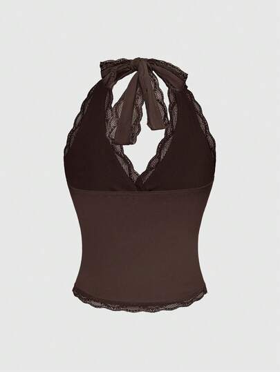 Grunge Punk Y2K Style Women's Solid Color Ruffle Sexy Halter Neck Camisole