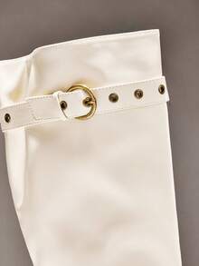 SHUZIA Giày bốt cao đến đầu gối có quai cài, mũi nhọn, gót nhọn quyến rũ dành cho nữ - trắng - Xem 6