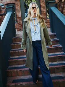 Aloruh 秋冬翻领插肩袖双排扣系带风衣