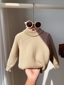 SHEIN Áo len cổ lọ màu kaki trơn cho bé trai/bé gái mới biết đi, đa năng cho mùa thu và mùa đông - Nhiều màu - Xem 7