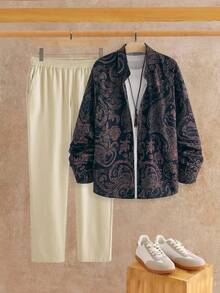 Manfinity VCAY Bộ áo sơ mi dài tay họa tiết Paisley Bohemian cổ điển và quần cạp chun cho nam đi làm hàng ngày đi tiệc - Nhiều màu - Xem 10