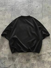 AXEPEAK 男士针织休闲宽松短袖T恤，时尚日常穿着，夏季，学校 - 黑色 - 查看 2