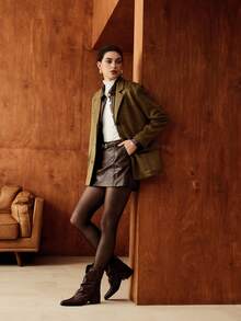 CUCCOO BIZCHIC Giày bốt cưỡi ngựa cao đến giữa bắp chân màu nâu đậm | Điểm nhấn đinh tán kép | Gót cao 5cm | Kết cấu nhăn tự nhiên | 2 đôi, kiểu dáng da sang trọng - màu nâu - Xem 10