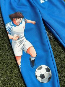 Captain Tsubasa X SHEIN Young Boy Minimalist Sports Casual Cartoon Figure Graphic Elastic Waist Sweatpants - Blue - View 5