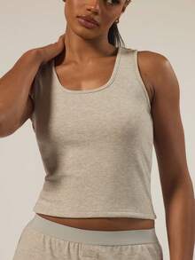 MUSERA ESSENTIALS Top de tirantes con cuello de pico hundido, de costilla suave, esencial para el descanso y la comodidad en otoño, invierno, primavera y verano, ideal para vacaciones y días festivos - Gris Claro - Ver 2