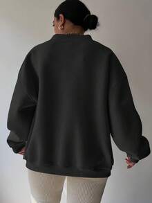 EMERY ROSE Áo nỉ dài tay cổ chữ V thêu họa tiết cỡ lớn màu đen, kiểu dáng thường ngày. - màu đen - Xem 2