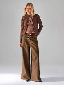 TRNVIE Jeans anchos de mujer con lavado vintage casual - Marrón - Ver 5