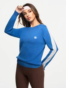 Easithlete 女式圆领长袖宽松刺绣毛衣 - 藍色 - 查看 4