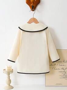 Elladie kids Young Girls Woolen Cardigan Jacket, Fashion Drawstring Decor 3D Bow Accent With Pearl Buttons, Suitable For Vintage, Elegant And Cute Daily Wear - Apricot - View 2