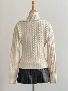 Sweetra Y2K 风格罗纹针织开衫，有领，修身，通勤百搭，秋冬 - 白色 - 查看 2