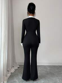 Elenzga Elegant Commuter Colorblock Waist Jumpsuit - Black and White - View 2