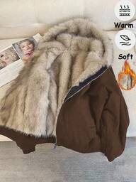 Franclia Fashionable & Elegant Casual Hooded Faux Fur Patchwork Thick Black Padded Coat For Women, Autumn/Winter