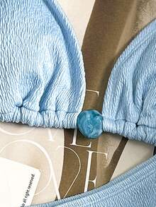 Swim Mod Ensemble de bikini sexy à col ras-du-cou et couleur unie, pour l'été et la plage - Bleu azur - Voir 6