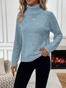 EMERY ROSE Suéter casual de mujer de cuello alto y manga raglán de unicolor, otoño/invierno