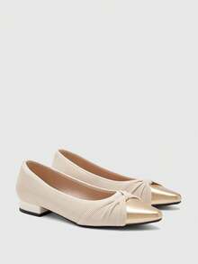 CUCCOO BIZCHIC 女士时尚优雅通勤拼布扭纹平底鞋 - 米色 - 查看 2