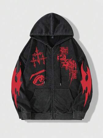 Street Life Felpa con cappuccio casual da uomo, con laccetti, vintage, versatile, con motivo a fiocco di neve e chiusura lampo