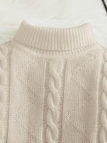 SHEIN 1 件儿童年轻男童休闲舒适纯色百搭宽松高领毛衣，适合秋冬季作为打底衫或外套