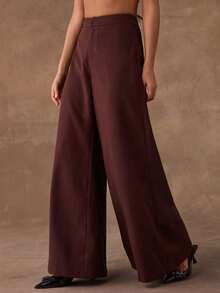 SHEIN BAE Pantalones rectos casuales para mujer - Óxido marrón - Ver 4