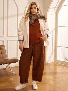 EMERY ROSE Abrigo casual de unicolor blanco cálido talla grande, abrigo de invierno para mujer de otoño/invierno, nueva colección elegante y estilosa de abrigos de mujer para el Año Nuevo y uso casual en el trabajo - Blanco - Ver 6