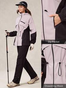 OutZeal Chaqueta impermeable de mujer para exteriores, con múltiples bolsillos con cremallera, cintura con cordón y bloques de color, para senderismo y camping en otoño - Multicolor - Ver 6